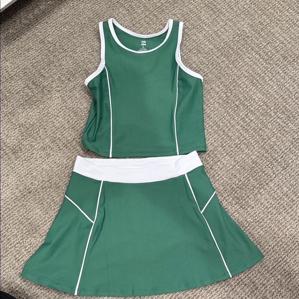 Girls Green and White Tennis Golf Skirt Set